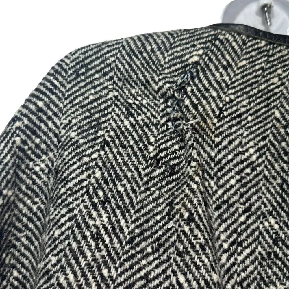 Vintage 80’s wool Herringbone dark academia Cape Cloak Damaged - Picture 2 of 11